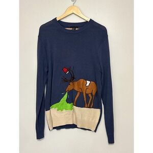Alex Stevens Funny Reindeer Holiday Sweater Mens L Tacky Ugly Party Novelty